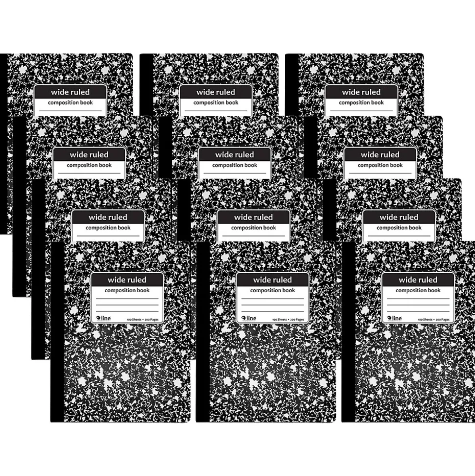 C-Line Composition Notebooks, 100 Sheets, Wide Ruled, Black Marble, 12/Pack (CLI22024-12)