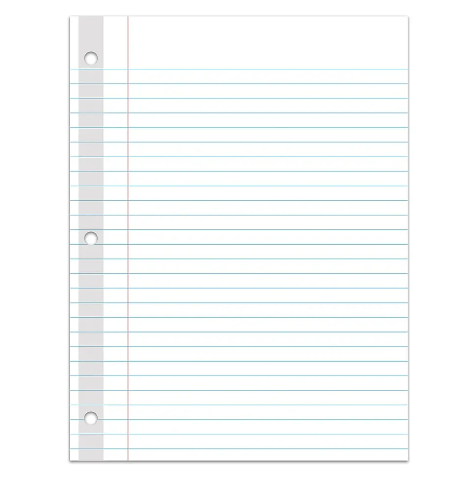 C-Line Reinforced Wide Ruled Filler Paper, 8" x 10.5", 3-Hole Punched, 100 Sheets/Pack, 6/Bundle (CLI21032-6)