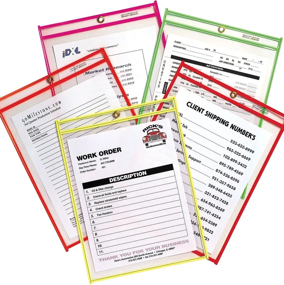 C-Line Stitched Shop/Job Ticket Holders, 9" x 12", Neon, 10/Pack (43920)