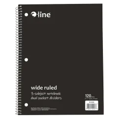 C-Line 3-Subject Notebooks, Wide Ruled, 120 Sheets, Assorted Colors, 3/Bundle (CLI22046-3)