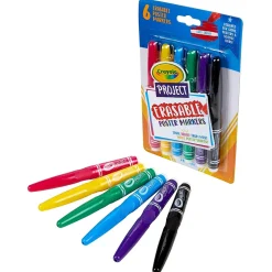 Crayola Project Erasable Poster Markers, Chisel Tip, Assorted Colors, Pack of 6 (BIN588371)