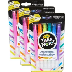 Crayola Take Note! Erasable Highlighters, 6 Per Pack, 3 Packs (BIN586504-3)
