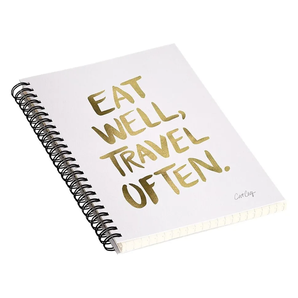 DENY Designs Eat Well Travel Often Gold by Cat Coquillette Notebook, 5.5" x 8.25", Dotted Ruled, 40 Sheets, White