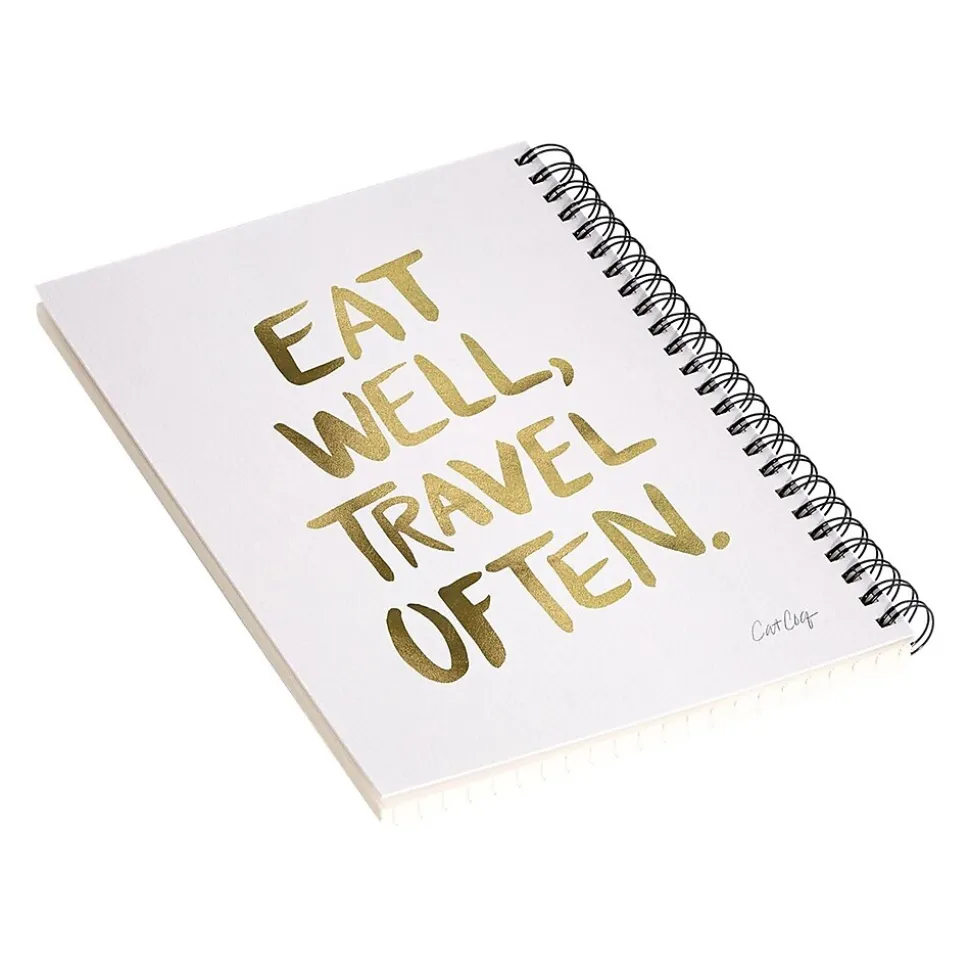 DENY Designs Eat Well Travel Often Gold by Cat Coquillette Notebook, 5.5" x 8.25", Dotted Ruled, 40 Sheets, White