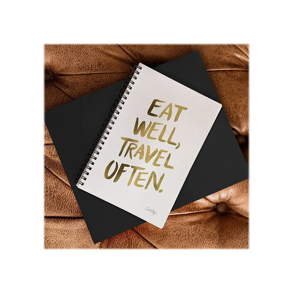 DENY Designs Eat Well Travel Often Gold by Cat Coquillette Notebook, 5.5" x 8.25", Dotted Ruled, 40 Sheets, White