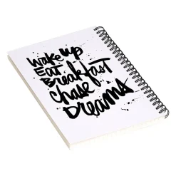 DENY Designs Wake Up by Kal Barteski Professional Notebooks, 5.5" x 8.25", Dotted, 40 Sheets, White (58761-NOBS01)