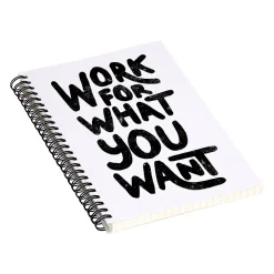 DENY Designs Work for What You Want by Phirts Professional Notebooks, 5.5" x 8.25", Dotted, 40 Sheets, White (69196-NOBS01)
