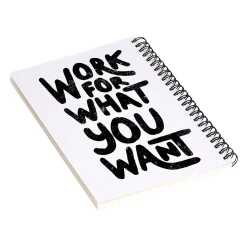 DENY Designs Work for What You Want by Phirts Professional Notebooks, 5.5" x 8.25", Dotted, 40 Sheets, White (69196-NOBS01)