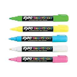 Expo BrightSticks Wet Erase Markers, Bullet Tip, Assorted, 5/Pack (14075)