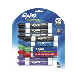Expo Classroom Pack Dry Erase Markers, Chisel Tip, Assorted Colors, 12/Pack (2097872)