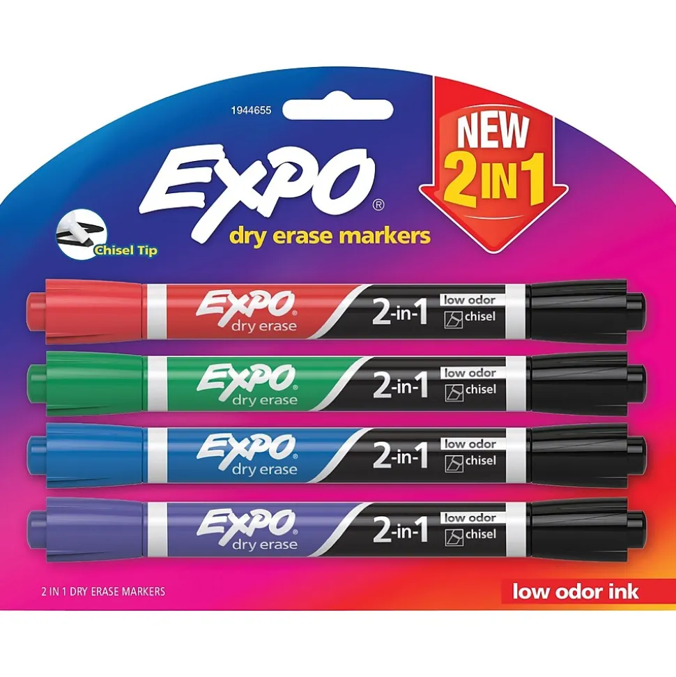 Expo 2-in-1 Dry Erase Markers, Chisel Tip, Assorted, 4/Pk (1944655)
