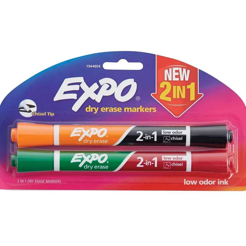 Expo 2-in-1 Dry Erase Markers, Chisel Tip, Assorted, 2/Pack (1944654)
