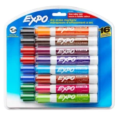 Expo Low Oder Dry Erase Markers, Chisel Tip, Assorted Inks, 16/Pack (81045)