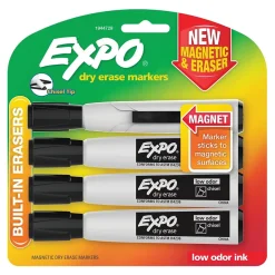 Expo Magnetic Dry Erase Markers, Chisel Tip, Black, 4/Pack (1944729)