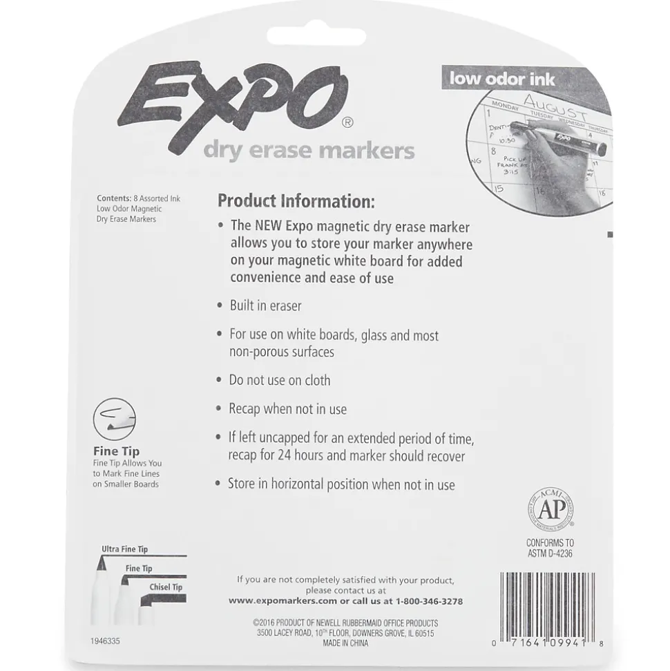 Expo Magnetic Tank Dry Erase Marker, Fine Tip, Assorted, 8/Pack (1944748)