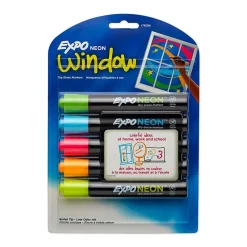 Expo Neon Window Dry Erase Markers, Bullet Tip, Assorted, 5/Pack (1752226)