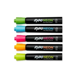 Expo Neon Window Dry Erase Markers, Bullet Tip, Assorted, 5/Pack (1752226)