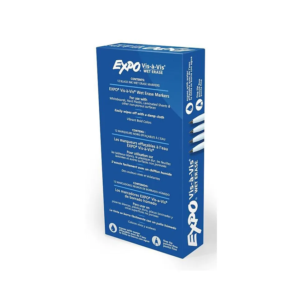 Expo Vis-A-Vis Wet Erase Markers, Fine Point, Black, Dozen (16001)