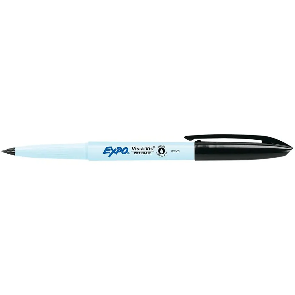 Expo Vis-A-Vis Wet Erase Markers, Fine Point, Black, Dozen (16001)