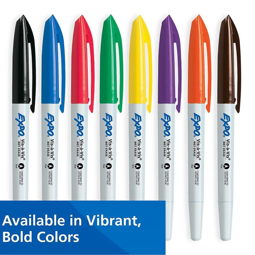Expo Vis-A-Vis Wet Erase Markers, Fine Point, Black, Dozen (16001)