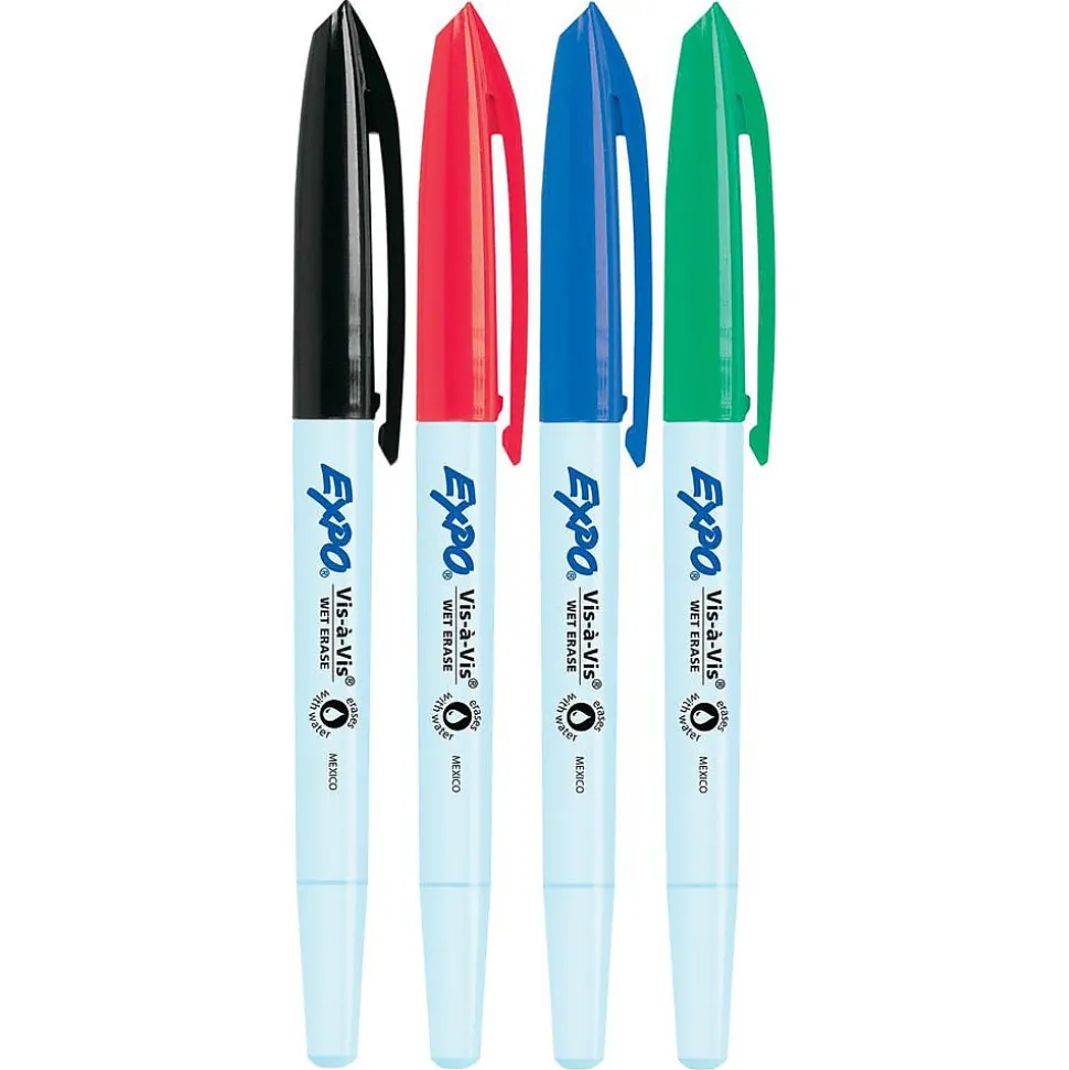 Expo Vis-a-Vis Wet Erase Markers, Fine Point, Assorted, 4/Pack (16074/2134341)