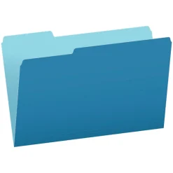 File Folders, Recycled, 2-Tone Blue, Legal Size, Top Tab, 1/3 Cut, 100/Box