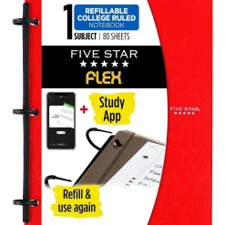 Five Star Flex 1-Subject Notebooks, 8.5" x 11", College Ruled, 80 Sheets, Red (08120)