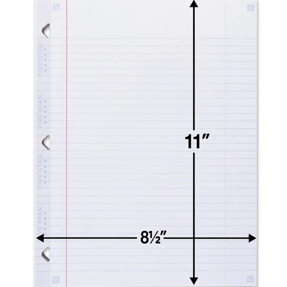 Five Star Reinforced College Ruled Filler Paper, 8.5" x 11", 100 Sheets/Pack (17102/17010)