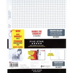 Five Star Reinforced Graph Ruled Filler Paper, 8 1/2" x 11", White, 100 Sheets/Pack (17012)