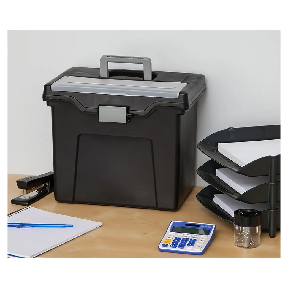 IRIS Portable File Box with Organizer Lid, Letter Size, Black (110977)
