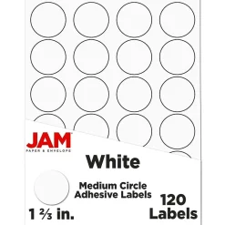 JAM Paper Circle Round Label Sticker Seals, 1.66" Dia., White, 120/Pack (3147612193)