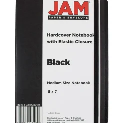 JAM Paper Hardcover Notebook with Elastic, Medium Journal, 5 x 7, Black, 100 Lined Sheets, Sold Individually (340526601)