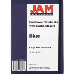 JAM Paper Hardcover Notebook with Elastic, Large Journal, 5 7/8 x 8 1/2, Blue, 100 Lined Sheets, Sold Individually (340526607)