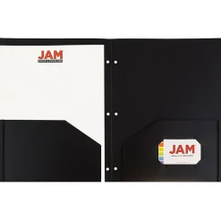 JAM Paper Heavy Duty 3 Hole Punch Two-Pocket Plastic Folders, Black, 108/Pack (383HHPBUA)