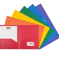 JAM Paper Heavy Duty 2 Pocket Folder, Plastic, Assorted Primary Colors, 12/Pack (383Hrgbyopb)