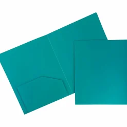 JAM Paper Heavy Duty 2-Pocket Folder, Teal Blue, 6/Pack (383hted)