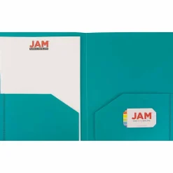 JAM Paper Heavy Duty 2-Pocket Folder, Teal Blue, 6/Pack (383hted)