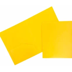 JAM Paper Heavy Duty 2-Pocket Plastic Folders, Yellow, 6/Pack (383HYED)