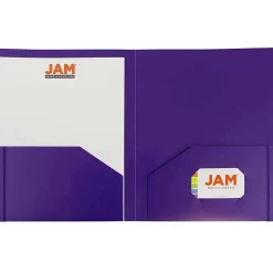 JAM Paper Heavy Duty Two-Pocket Plastic Folders, Purple, 6/Pack (383NPURPLED)