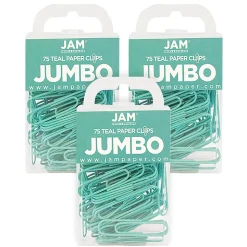 JAM Paper Jumbo Paper Clips, Teal, 3 Packs of 75 (21832065B)