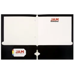 JAM Paper Laminated Glossy 3 Hole Punch Two-Pocket Folders, Black, 6/Pack (385GHPBLA)
