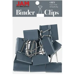 JAM Paper Large Binder Clips, 1" Capacity, Grey, 12 Clips/Pack (340BCGY)