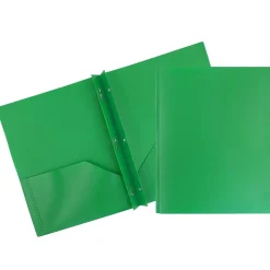 JAM Paper 2-Pocket Plastic Folders with 3 Fasteners, Green, 6/Pack (382ECGRD)