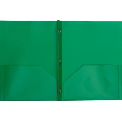 JAM Paper 2-Pocket Plastic Folders with 3 Fasteners, Green, 6/Pack (382ECGRD)