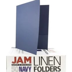 JAM Paper 2-Pocket Textured Linen Business Folders, Navy Blue, 50/Box (386LNAC)