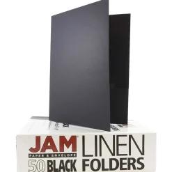 JAM Paper 2-Pocket Textured Linen Business Folders, Black, 25/Pack (386LBLA)