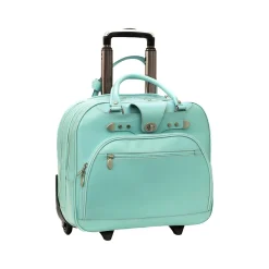McKleinUSA REDWOOD 15" Leather Rolling Laptop Bag, Aqua Blue (99698)