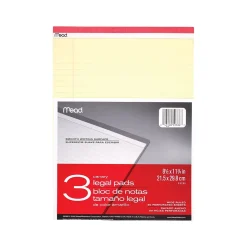 Mead Notepad, 8.5" x 11", Wide-Ruled, Canary, 50 Sheets/Pad, 3 Pads/Pack (59386)
