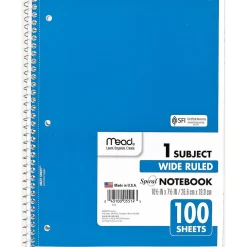 Mead Spiral 1-Subject Notebook, 8" x 10.5", Wide Ruled, 100 Sheets (MEA05514)