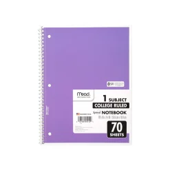 Mead 1-Subject Notebooks, 8" x 10.5", College Ruled, 70 Sheets, 24/Carton (MEA05512-CT)